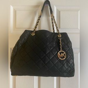 MICHAEL Michael Kors Black Quilted Leather Shoulder Bag with Gold Hardware